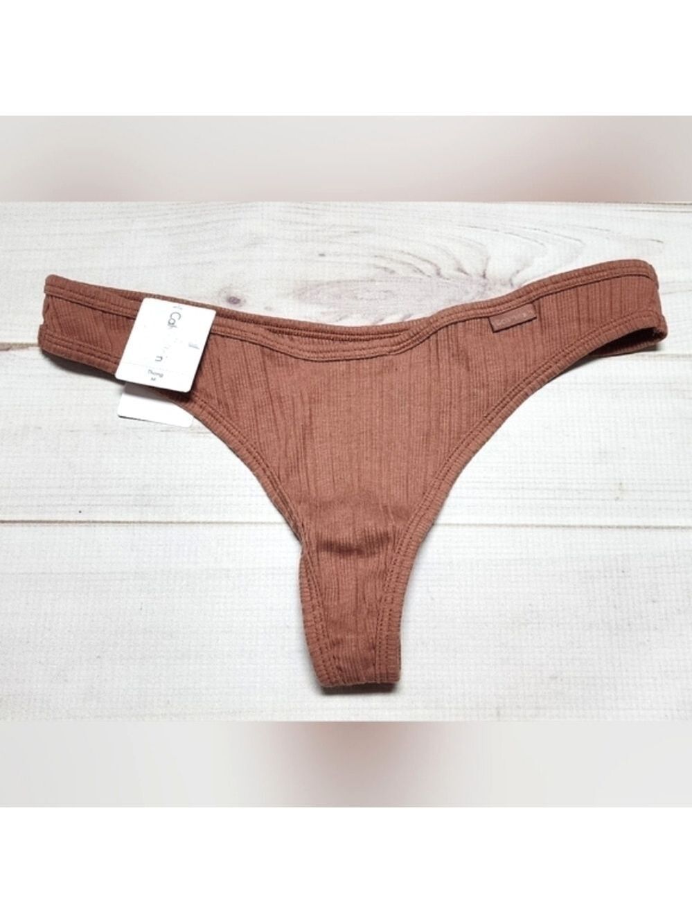 Calvin Klein Ribbed Brown Thong Medium - New With Tags